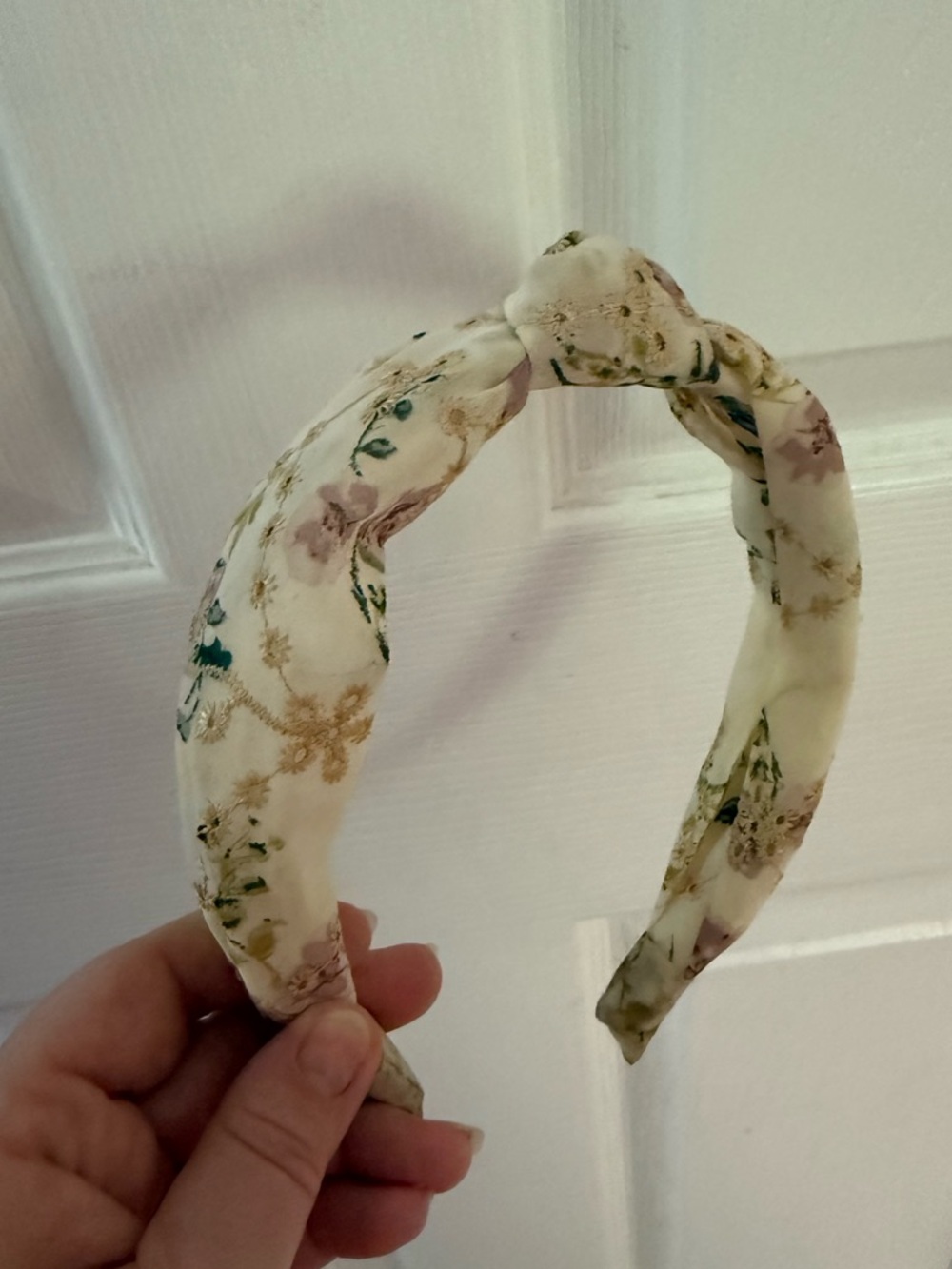 Anthropologie Cream Floral Knotted Headband with Pastel Accents